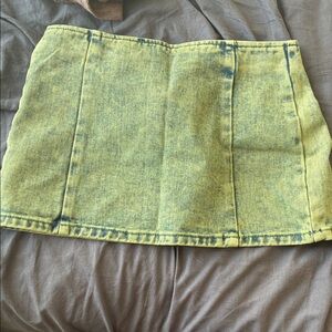 PrettyLittleThing Acid Wash Yellow Green Denim Mini Skirt